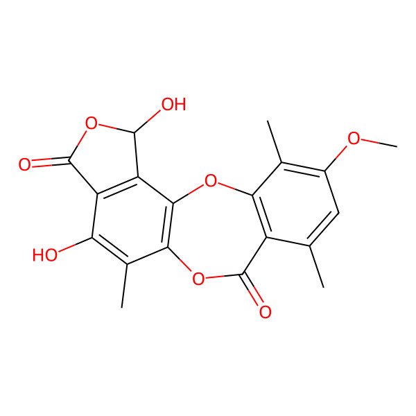 2D Structure of 13,17-Dihydroxy-5-methoxy-4,7,12-trimethyl-2,10,16-trioxatetracyclo[9.7.0.03,8.014,18]octadeca-1(11),3(8),4,6,12,14(18)-hexaene-9,15-dione