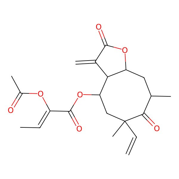2D Structure of [(3aS,4R,6S,8R,9aR)-6-ethenyl-6,8-dimethyl-3-methylidene-2,7-dioxo-3a,4,5,8,9,9a-hexahydrocycloocta[b]furan-4-yl] (Z)-2-acetyloxybut-2-enoate