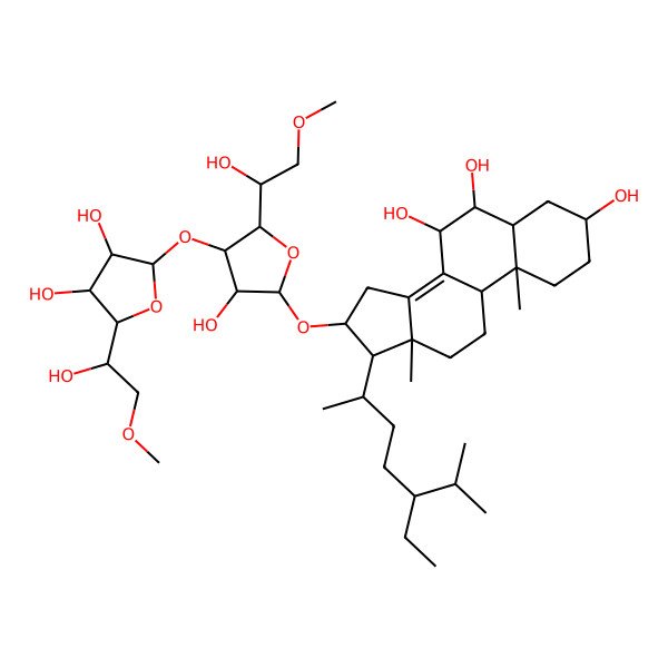 2D Structure of (3R,5S,6S,7R,9R,10R,13R,16R,17R)-16-[(2R,3R,4R,5S)-4-[(2S,3R,4R,5S)-3,4-dihydroxy-5-[(1S)-1-hydroxy-2-methoxyethyl]oxolan-2-yl]oxy-3-hydroxy-5-[(1S)-1-hydroxy-2-methoxyethyl]oxolan-2-yl]oxy-17-[(2R)-5-ethyl-6-methylheptan-2-yl]-10,13-dimethyl-2,3,4,5,6,7,9,11,12,15,16,17-dodecahydro-1H-cyclopenta[a]phenanthrene-3,6,7-triol