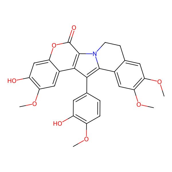 2D Structure of 7-Hydroxy-12-(3-hydroxy-4-methoxyphenyl)-8,16,17-trimethoxy-4-oxa-1-azapentacyclo[11.8.0.02,11.05,10.014,19]henicosa-2(11),5,7,9,12,14,16,18-octaen-3-one