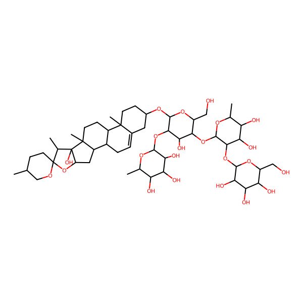 2D Structure of (2S,3R,4R,5R,6S)-2-[(2R,3R,4S,5R,6R)-5-[(2S,3R,4R,5R,6S)-4,5-dihydroxy-6-methyl-3-[(2S,3R,4S,5R,6R)-3,4,5-trihydroxy-6-(hydroxymethyl)oxan-2-yl]oxyoxan-2-yl]oxy-4-hydroxy-6-(hydroxymethyl)-2-[(1R,2S,4S,5'R,6R,7S,8S,9S,12S,13R,16S)-8-hydroxy-5',7,9,13-tetramethylspiro[5-oxapentacyclo[10.8.0.02,9.04,8.013,18]icos-18-ene-6,2'-oxane]-16-yl]oxyoxan-3-yl]oxy-6-methyloxane-3,4,5-triol