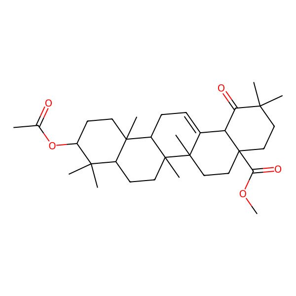 2D Structure of methyl (4aR,6aS,6aS,6bR,8aR,10S,12aR,14bS)-10-acetyloxy-2,2,6a,6b,9,9,12a-heptamethyl-1-oxo-4,5,6,6a,7,8,8a,10,11,12,13,14b-dodecahydro-3H-picene-4a-carboxylate