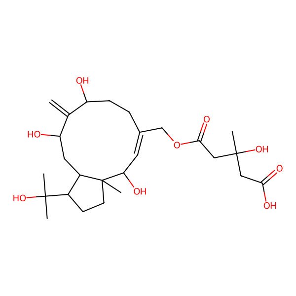 2D Structure of 3-Hydroxy-3-methyl-5-oxo-5-[[4,9,11-trihydroxy-1-(2-hydroxypropan-2-yl)-3a-methyl-10-methylidene-1,2,3,4,7,8,9,11,12,12a-decahydrocyclopenta[11]annulen-6-yl]methoxy]pentanoic acid