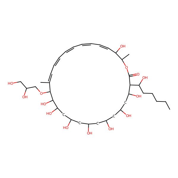 2D Structure of 16-(2,3-Dihydroxypropoxy)-4,6,8,10,12,14,15,27-octahydroxy-3-(1-hydroxyhexyl)-17,28-dimethyl-1-oxacyclooctacosa-17,19,21,23,25-pentaen-2-one