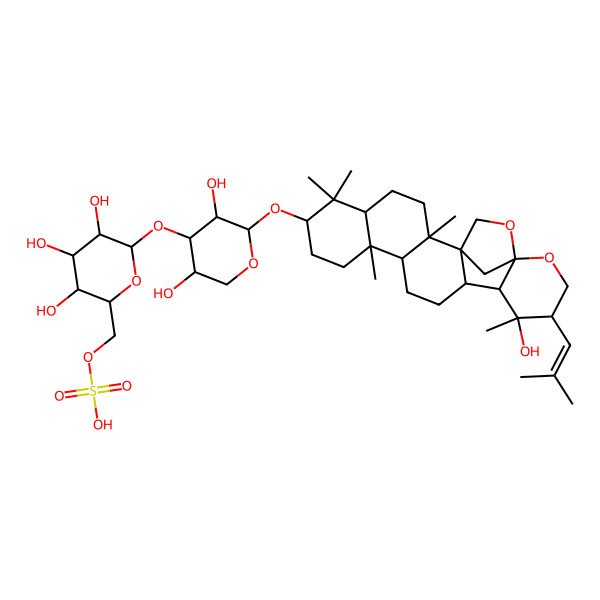 2D Structure of [6-[3,5-Dihydroxy-2-[[16-hydroxy-2,6,6,10,16-pentamethyl-17-(2-methylprop-1-enyl)-19,21-dioxahexacyclo[18.2.1.01,14.02,11.05,10.015,20]tricosan-7-yl]oxy]oxan-4-yl]oxy-3,4,5-trihydroxyoxan-2-yl]methyl hydrogen sulfate