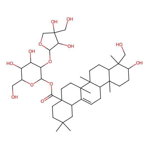 2D Structure of [3-[3,4-Dihydroxy-4-(hydroxymethyl)oxolan-2-yl]oxy-4,5-dihydroxy-6-(hydroxymethyl)oxan-2-yl] 10-hydroxy-9-(hydroxymethyl)-2,2,6a,6b,9,12a-hexamethyl-1,3,4,5,6,6a,7,8,8a,10,11,12,13,14b-tetradecahydropicene-4a-carboxylate