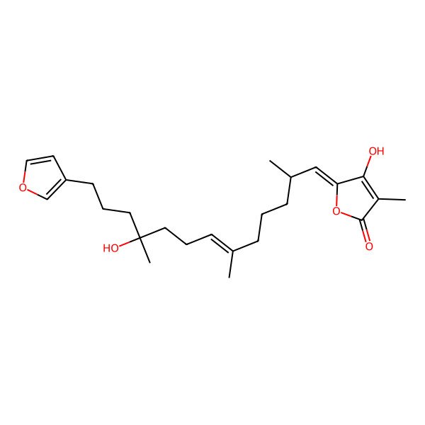 2D Structure of (5Z)-5-[(2S)-13-(furan-3-yl)-10-hydroxy-2,6,10-trimethyltridec-6-enylidene]-4-hydroxy-3-methylfuran-2-one