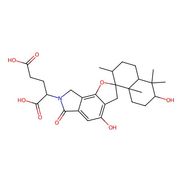 2D Structure of (2S)-2-[(2R,2'R,4'aS,6'R,8'aS)-2',4-dihydroxy-1',1',4'a,6'-tetramethyl-6-oxo-spiro[3,8-dihydrofuro[2,3-e]isoindole-2,5'-decalin]-7-yl]pentanedioic acid