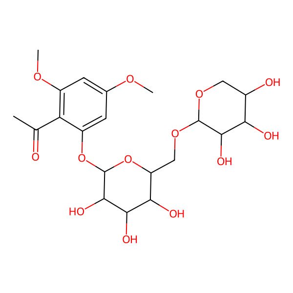 2D Structure of 1-[2,4-dimethoxy-6-[(2S,3R,4S,5S,6R)-3,4,5-trihydroxy-6-[[(2S,3R,4S,5R)-3,4,5-trihydroxyoxan-2-yl]oxymethyl]oxan-2-yl]oxyphenyl]ethanone