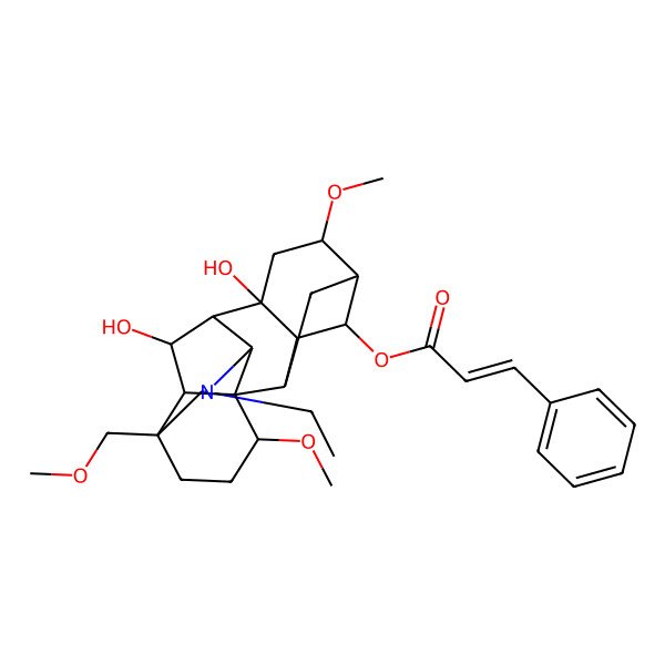 2D Structure of [(1R,2R,3R,4R,5R,6S,8R,9S,10S,13R,16S,17S,18S)-11-ethyl-8,18-dihydroxy-6,16-dimethoxy-13-(methoxymethyl)-11-azahexacyclo[7.7.2.12,5.01,10.03,8.013,17]nonadecan-4-yl] (E)-3-phenylprop-2-enoate