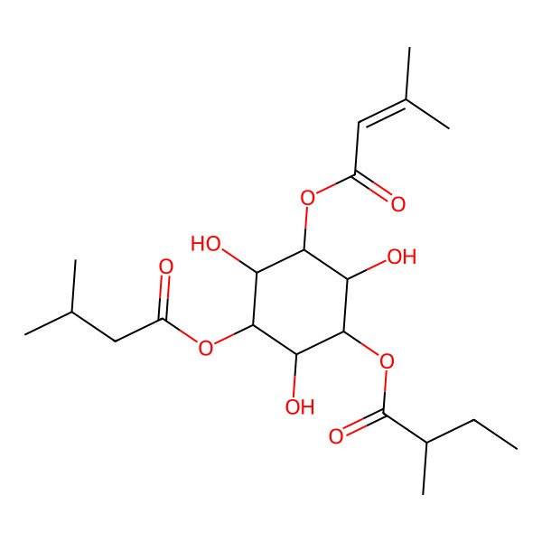 2D Structure of [(1S,2S,3S,4R,5S,6R)-2,4,6-trihydroxy-3-(3-methylbutanoyloxy)-5-(3-methylbut-2-enoyloxy)cyclohexyl] (2R)-2-methylbutanoate