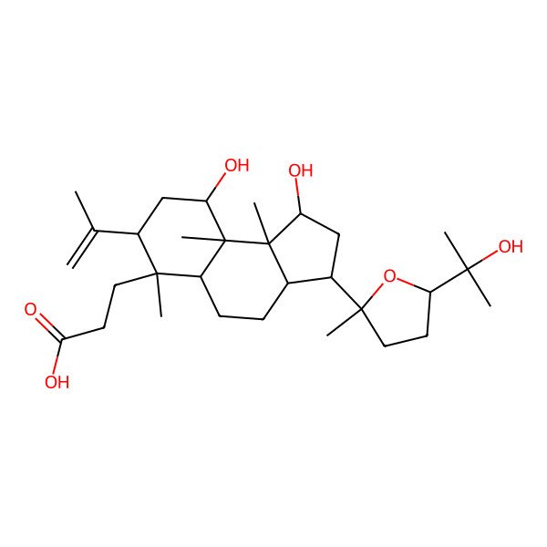 2D Structure of 3-[(1S,3S,6S,9S,9aR,9bR)-1,9-dihydroxy-3-[(2S,5S)-5-(2-hydroxypropan-2-yl)-2-methyloxolan-2-yl]-6,9a,9b-trimethyl-7-prop-1-en-2-yl-1,2,3,3a,4,5,5a,7,8,9-decahydrocyclopenta[a]naphthalen-6-yl]propanoic acid
