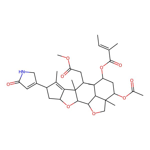 2D Structure of [(1R,2S,4R,6R,9R,10R,11R,12S,14R,15R,18R)-14-acetyloxy-10-(2-methoxy-2-oxoethyl)-7,9,11,15-tetramethyl-6-(5-oxo-1,2-dihydropyrrol-3-yl)-3,17-dioxapentacyclo[9.6.1.02,9.04,8.015,18]octadec-7-en-12-yl] (E)-2-methylbut-2-enoate