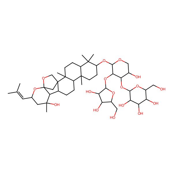 2D Structure of 2-[3-[3,4-Dihydroxy-5-(hydroxymethyl)oxolan-2-yl]oxy-5-hydroxy-2-[[16-hydroxy-2,6,6,10,16-pentamethyl-18-(2-methylprop-1-enyl)-19,21-dioxahexacyclo[18.2.1.01,14.02,11.05,10.015,20]tricosan-7-yl]oxy]oxan-4-yl]oxy-6-(hydroxymethyl)oxane-3,4,5-triol