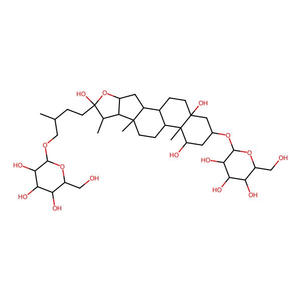 2D Structure of 7,9,13-Trimethyl-6-[3-methyl-4-[3,4,5-trihydroxy-6-(hydroxymethyl)oxan-2-yl]oxybutyl]-16-[3,4,5-trihydroxy-6-(hydroxymethyl)oxan-2-yl]oxy-5-oxapentacyclo[10.8.0.02,9.04,8.013,18]icosane-6,14,18-triol