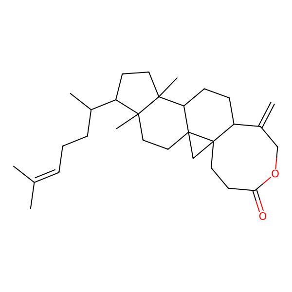 2D Structure of 14,18-Dimethyl-17-(6-methylhept-5-en-2-yl)-9-methylidene-7-oxapentacyclo[11.7.0.01,3.03,10.014,18]icosan-6-one