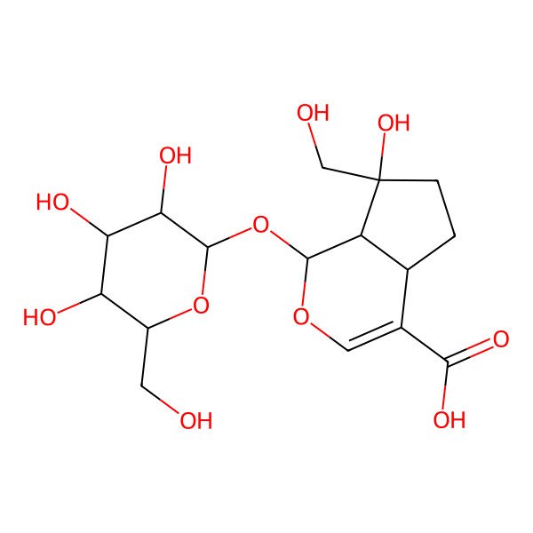 2D Structure of (1S,4aS,7R,7aS)-7-hydroxy-7-(hydroxymethyl)-1-[(2S,3R,4S,5S,6R)-3,4,5-trihydroxy-6-(hydroxymethyl)oxan-2-yl]oxy-4a,5,6,7a-tetrahydro-1H-cyclopenta[c]pyran-4-carboxylic acid