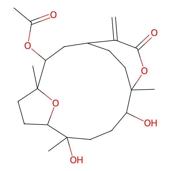 2D Structure of (8,11-Dihydroxy-4,8,12-trimethyl-15-methylidene-14-oxo-13,18-dioxatricyclo[10.3.2.14,7]octadecan-3-yl) acetate