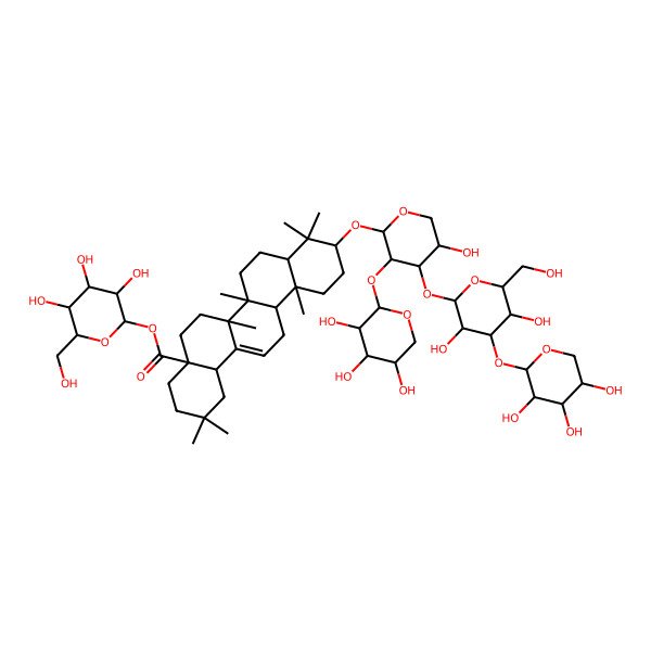 2D Structure of [3,4,5-Trihydroxy-6-(hydroxymethyl)oxan-2-yl] 10-[4-[3,5-dihydroxy-6-(hydroxymethyl)-4-(3,4,5-trihydroxyoxan-2-yl)oxyoxan-2-yl]oxy-5-hydroxy-3-(3,4,5-trihydroxyoxan-2-yl)oxyoxan-2-yl]oxy-2,2,6a,6b,9,9,12a-heptamethyl-1,3,4,5,6,6a,7,8,8a,10,11,12,13,14b-tetradecahydropicene-4a-carboxylate