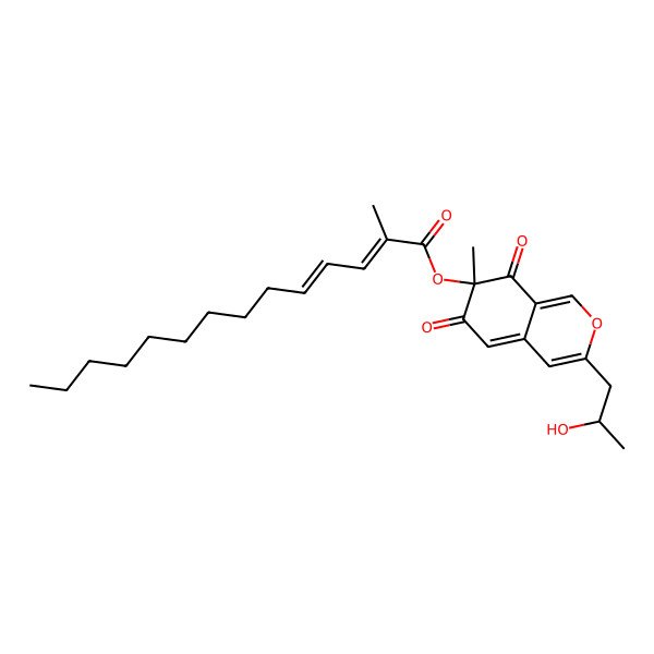 2D Structure of [(7S)-3-[(2S)-2-hydroxypropyl]-7-methyl-6,8-dioxoisochromen-7-yl] (2E,4E)-2-methyltetradeca-2,4-dienoate