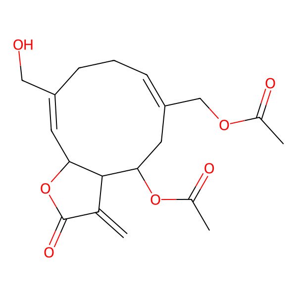 2D Structure of [(3aR,4S,6Z,10E,11aR)-4-acetyloxy-10-(hydroxymethyl)-3-methylidene-2-oxo-3a,4,5,8,9,11a-hexahydrocyclodeca[b]furan-6-yl]methyl acetate