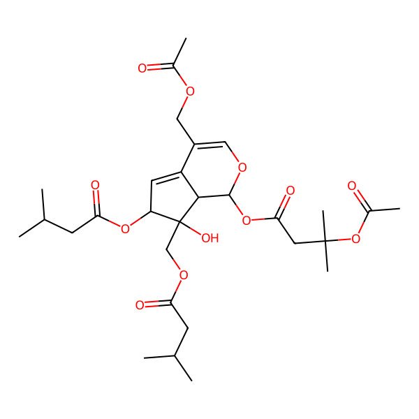 2D Structure of [4-(acetyloxymethyl)-7-hydroxy-6-(3-methylbutanoyloxy)-7-(3-methylbutanoyloxymethyl)-6,7a-dihydro-1H-cyclopenta[c]pyran-1-yl] 3-acetyloxy-3-methylbutanoate