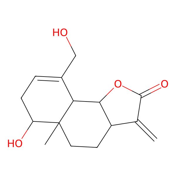 2D Structure of (3aS,5aR,6R,9aS,9bS)-6-hydroxy-9-(hydroxymethyl)-5a-methyl-3-methylidene-4,5,6,7,9a,9b-hexahydro-3aH-benzo[g][1]benzofuran-2-one