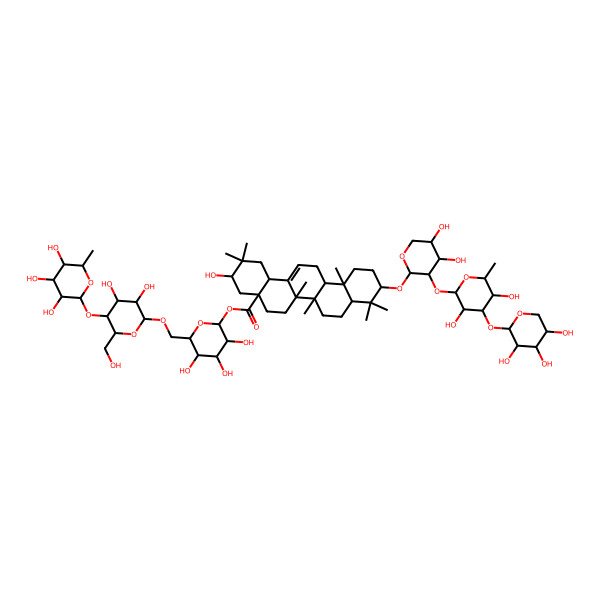 2D Structure of [(2S,3R,4S,5S,6R)-6-[[(2R,3R,4R,5S,6R)-3,4-dihydroxy-6-(hydroxymethyl)-5-[(2S,3R,4R,5R,6S)-3,4,5-trihydroxy-6-methyloxan-2-yl]oxyoxan-2-yl]oxymethyl]-3,4,5-trihydroxyoxan-2-yl] (3R,4aR,6aR,6aS,6bR,8aR,10S,12aR,14bS)-10-[(2S,3R,4S,5S)-3-[(2S,3R,4R,5S,6S)-3,5-dihydroxy-6-methyl-4-[(2S,3R,4R,5R)-3,4,5-trihydroxyoxan-2-yl]oxyoxan-2-yl]oxy-4,5-dihydroxyoxan-2-yl]oxy-3-hydroxy-2,2,6a,6b,9,9,12a-heptamethyl-1,3,4,5,6,6a,7,8,8a,10,11,12,13,14b-tetradecahydropicene-4a-carboxylate