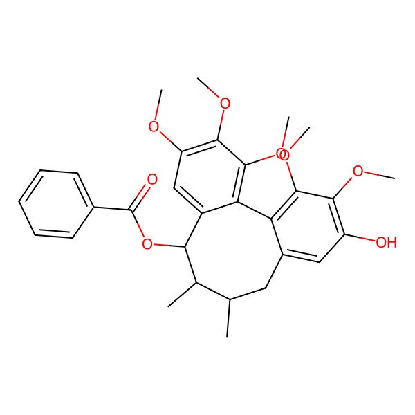 2D Structure of [(8S,9S,10S)-14-hydroxy-3,4,5,15,16-pentamethoxy-9,10-dimethyl-8-tricyclo[10.4.0.02,7]hexadeca-1(16),2,4,6,12,14-hexaenyl] benzoate