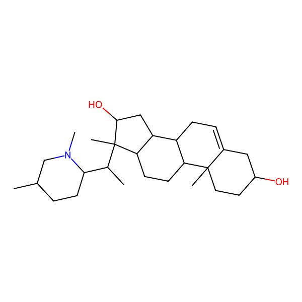 2D Structure of (3S,8S,9S,10R,13R,14R,16S,17S)-17-[(1S)-1-[(2S,5S)-1,5-dimethylpiperidin-2-yl]ethyl]-10,17-dimethyl-2,3,4,7,8,9,11,12,13,14,15,16-dodecahydro-1H-cyclopenta[a]phenanthrene-3,16-diol
