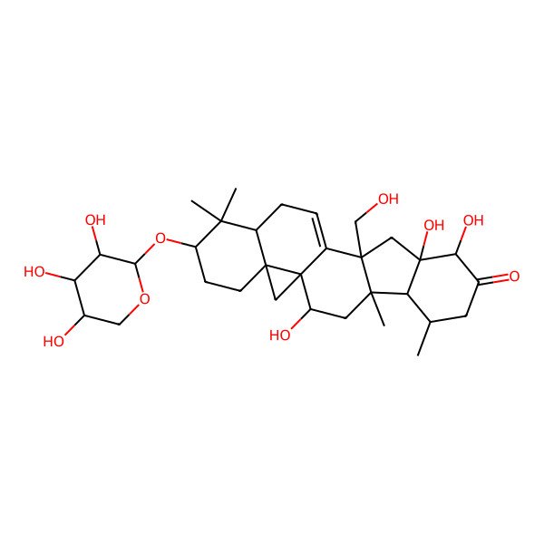 2D Structure of 2,9,10-Trihydroxy-12-(hydroxymethyl)-4,6,17,17-tetramethyl-18-(3,4,5-trihydroxyoxan-2-yl)oxyhexacyclo[11.9.0.01,21.04,12.05,10.016,21]docos-13-en-8-one
