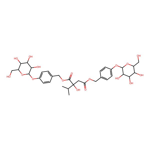 2D Structure of bis[[4-[(2S,3R,4S,5S,6R)-3,4,5-trihydroxy-6-(hydroxymethyl)oxan-2-yl]oxyphenyl]methyl] (2S)-2-hydroxy-2-propan-2-ylbutanedioate