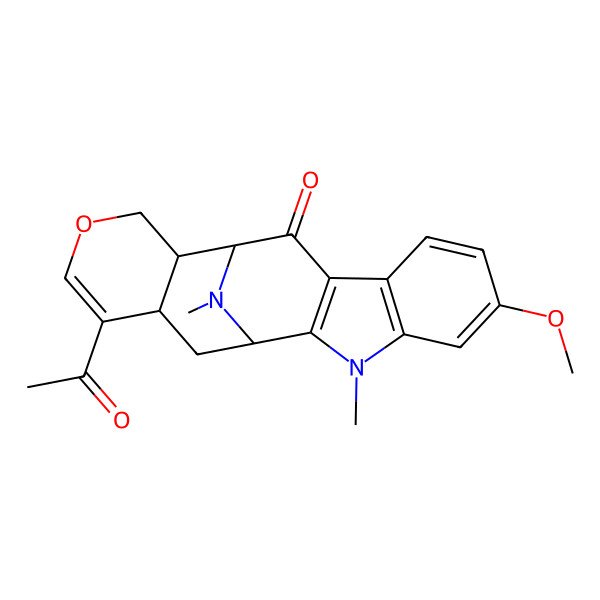 2D Structure of (1S,12R,13R,18R)-17-acetyl-6-methoxy-3,20-dimethyl-15-oxa-3,20-diazapentacyclo[10.7.1.02,10.04,9.013,18]icosa-2(10),4(9),5,7,16-pentaen-11-one