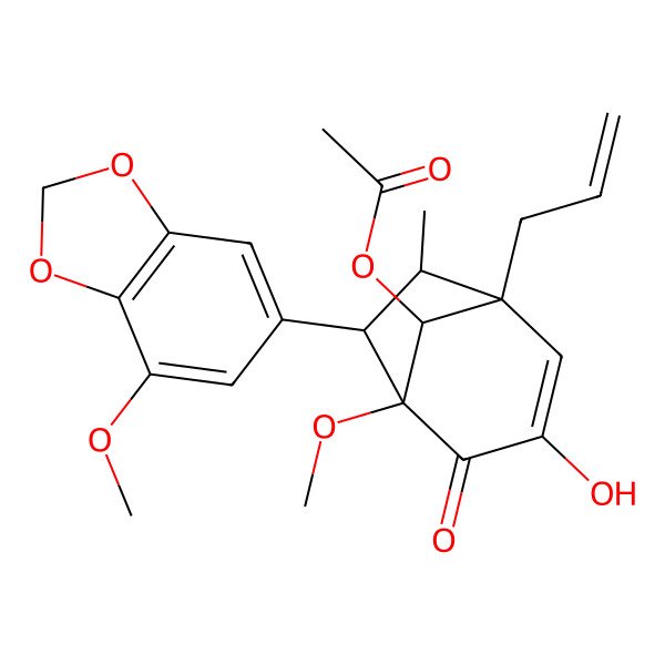 2D Structure of [(1S,5R,6S,7R,8S)-3-hydroxy-5-methoxy-6-(7-methoxy-1,3-benzodioxol-5-yl)-7-methyl-4-oxo-1-prop-2-enyl-8-bicyclo[3.2.1]oct-2-enyl] acetate