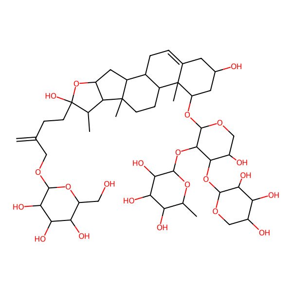 2D Structure of (2S,3R,4R,5R,6S)-2-[(2S,3R,4S,5S)-2-[[(1S,2S,4S,6R,7S,8R,9S,12S,13R,14R,16R)-6,16-dihydroxy-7,9,13-trimethyl-6-[3-[[(2R,3R,4S,5S,6R)-3,4,5-trihydroxy-6-(hydroxymethyl)oxan-2-yl]oxymethyl]but-3-enyl]-5-oxapentacyclo[10.8.0.02,9.04,8.013,18]icos-18-en-14-yl]oxy]-5-hydroxy-4-[(2S,3R,4S,5R)-3,4,5-trihydroxyoxan-2-yl]oxyoxan-3-yl]oxy-6-methyloxane-3,4,5-triol