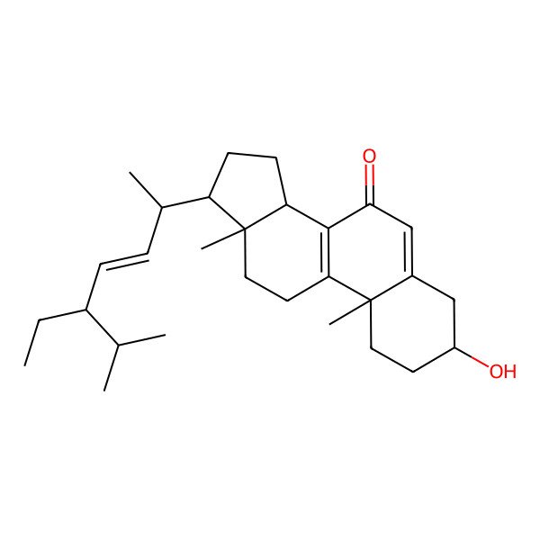 2D Structure of 17-(5-Ethyl-6-methylhept-3-en-2-yl)-3-hydroxy-10,13-dimethyl-1,2,3,4,11,12,14,15,16,17-decahydrocyclopenta[a]phenanthren-7-one