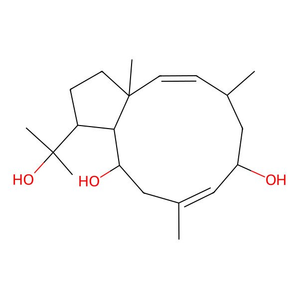 2D Structure of (1R,3aR,4E,6S,8S,9E,12S,12aS)-1-(2-hydroxypropan-2-yl)-3a,6,10-trimethyl-2,3,6,7,8,11,12,12a-octahydro-1H-cyclopenta[11]annulene-8,12-diol