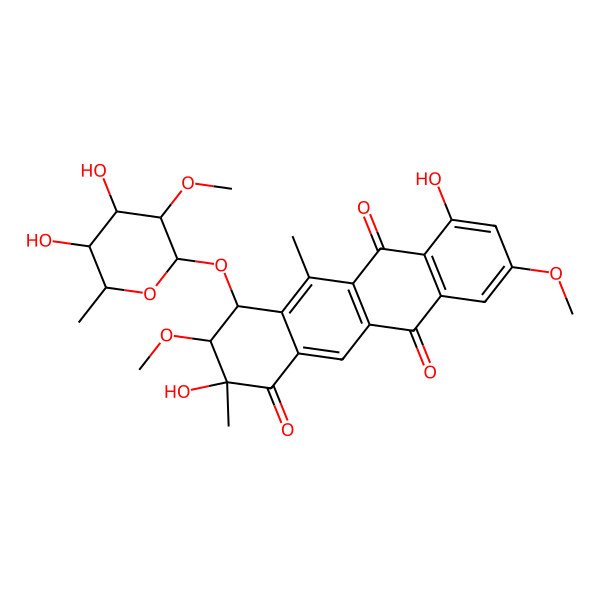 2D Structure of 4-(4,5-Dihydroxy-3-methoxy-6-methyloxan-2-yl)oxy-2,7-dihydroxy-3,9-dimethoxy-2,5-dimethyl-3,4-dihydrotetracene-1,6,11-trione