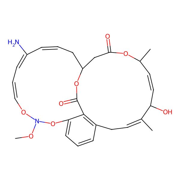 2D Structure of (9Z,11Z,13E,21E,24Z)-12-amino-23-hydroxy-7-methoxy-20,24-dimethyl-6,8,19,29-tetraoxa-7-azatricyclo[14.10.3.05,27]nonacosa-1(27),2,4,9,11,13,21,24-octaene-18,28-dione