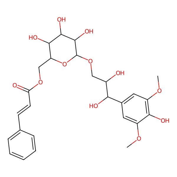 2D Structure of [(2R,3S,4S,5R,6R)-6-[(2S,3S)-2,3-dihydroxy-3-(4-hydroxy-3,5-dimethoxyphenyl)propoxy]-3,4,5-trihydroxyoxan-2-yl]methyl (E)-3-phenylprop-2-enoate
