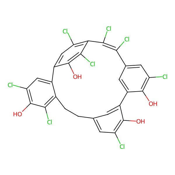 2D Structure of (20Z)-4,6,12,17,20,21,23,26-octachloropentacyclo[20.2.2.110,14.115,19.02,7]octacosa-1(25),2,4,6,10(28),11,13,15,17,19(27),20,22(26),23-tridecaene-5,13,16,24-tetrol