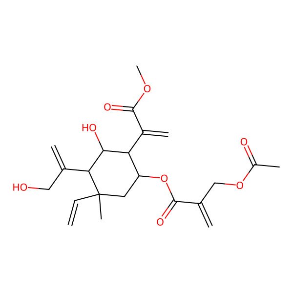 2D Structure of [5-Ethenyl-3-hydroxy-4-(3-hydroxyprop-1-en-2-yl)-2-(3-methoxy-3-oxoprop-1-en-2-yl)-5-methylcyclohexyl] 2-(acetyloxymethyl)prop-2-enoate