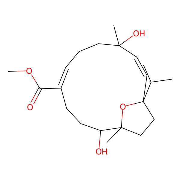 2D Structure of methyl (1S,2S,5Z,9S,10E,12S)-2,9-dihydroxy-1,9-dimethyl-12-propan-2-yl-15-oxabicyclo[10.2.1]pentadeca-5,10-diene-5-carboxylate