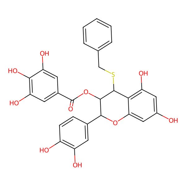 2D Structure of [(2R,3S,4S)-4-benzylsulfanyl-2-(3,4-dihydroxyphenyl)-5,7-dihydroxy-3,4-dihydro-2H-chromen-3-yl] 3,4,5-trihydroxybenzoate