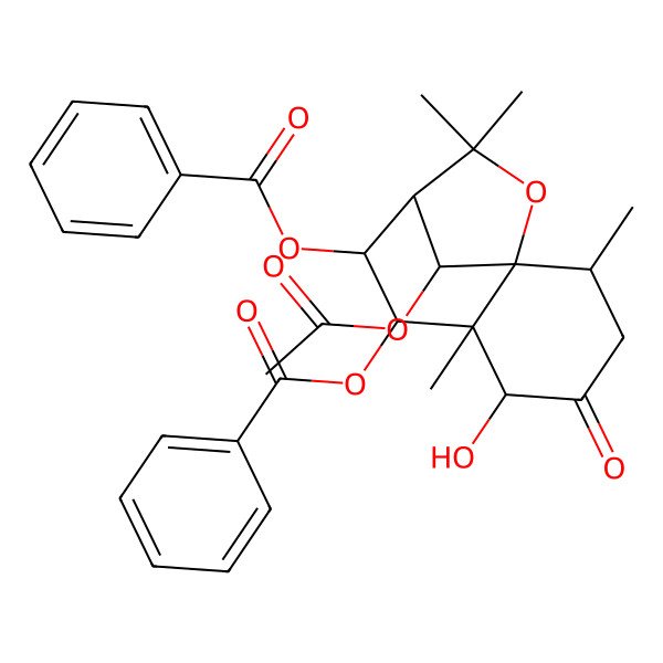 2D Structure of [(1S,2R,5R,6S,7S,8R,9R,12R)-12-acetyloxy-7-benzoyloxy-5-hydroxy-2,6,10,10-tetramethyl-4-oxo-11-oxatricyclo[7.2.1.01,6]dodecan-8-yl] benzoate