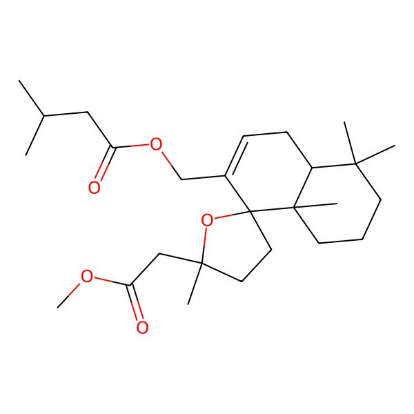 2D Structure of [5'-(2-methoxy-2-oxoethyl)-5,5,5',8a-tetramethylspiro[4a,6,7,8-tetrahydro-4H-naphthalene-1,2'-oxolane]-2-yl]methyl 3-methylbutanoate