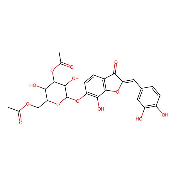 2D Structure of [4-Acetyloxy-6-[[2-[(3,4-dihydroxyphenyl)methylidene]-7-hydroxy-3-oxo-1-benzofuran-6-yl]oxy]-3,5-dihydroxyoxan-2-yl]methyl acetate