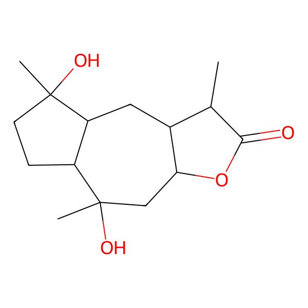 2D Structure of (1S,3aR,5R,5aR,8R,8aR,9aR)-5,8-dihydroxy-1,5,8-trimethyl-3a,4,5a,6,7,8a,9,9a-octahydro-1H-azuleno[6,5-b]furan-2-one