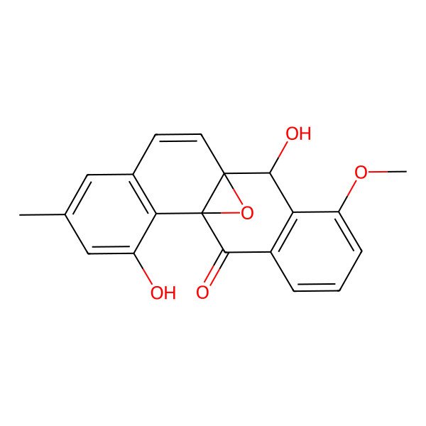 2D Structure of 3,11-Dihydroxy-13-methoxy-5-methyl-19-oxapentacyclo[8.8.1.01,10.02,7.012,17]nonadeca-2(7),3,5,8,12(17),13,15-heptaen-18-one