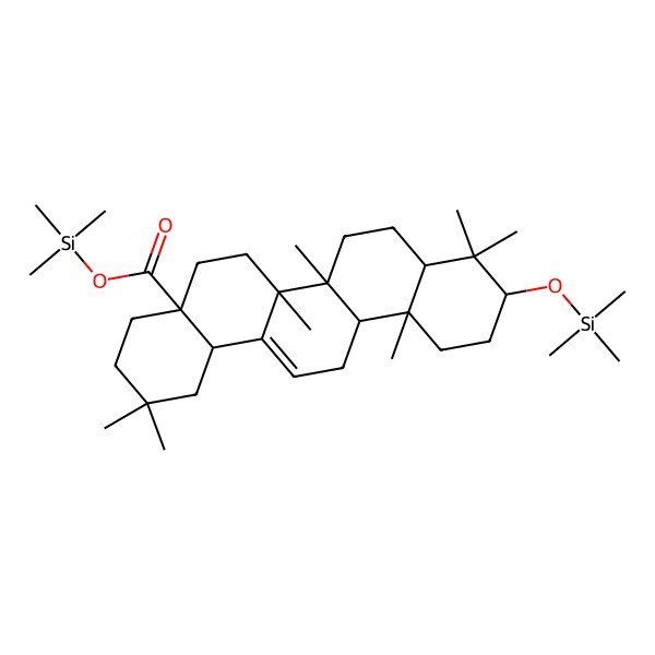 2D Structure of trimethylsilyl (4aS,6aR,6aS,6bR,8aR,10S,12aR,14bS)-2,2,6a,6b,9,9,12a-heptamethyl-10-trimethylsilyloxy-1,3,4,5,6,6a,7,8,8a,10,11,12,13,14b-tetradecahydropicene-4a-carboxylate